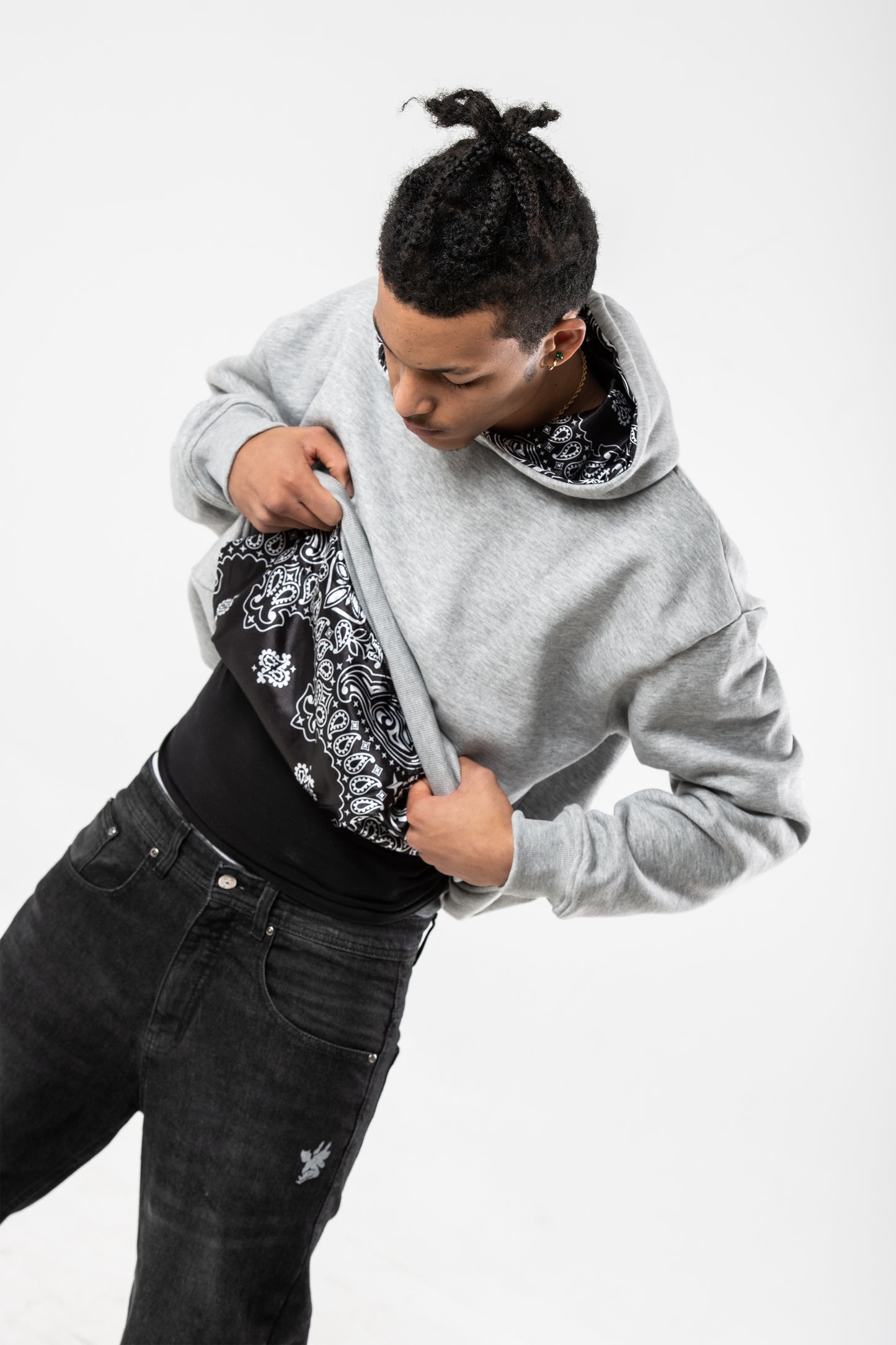 Black Grey Bandana Hoodie