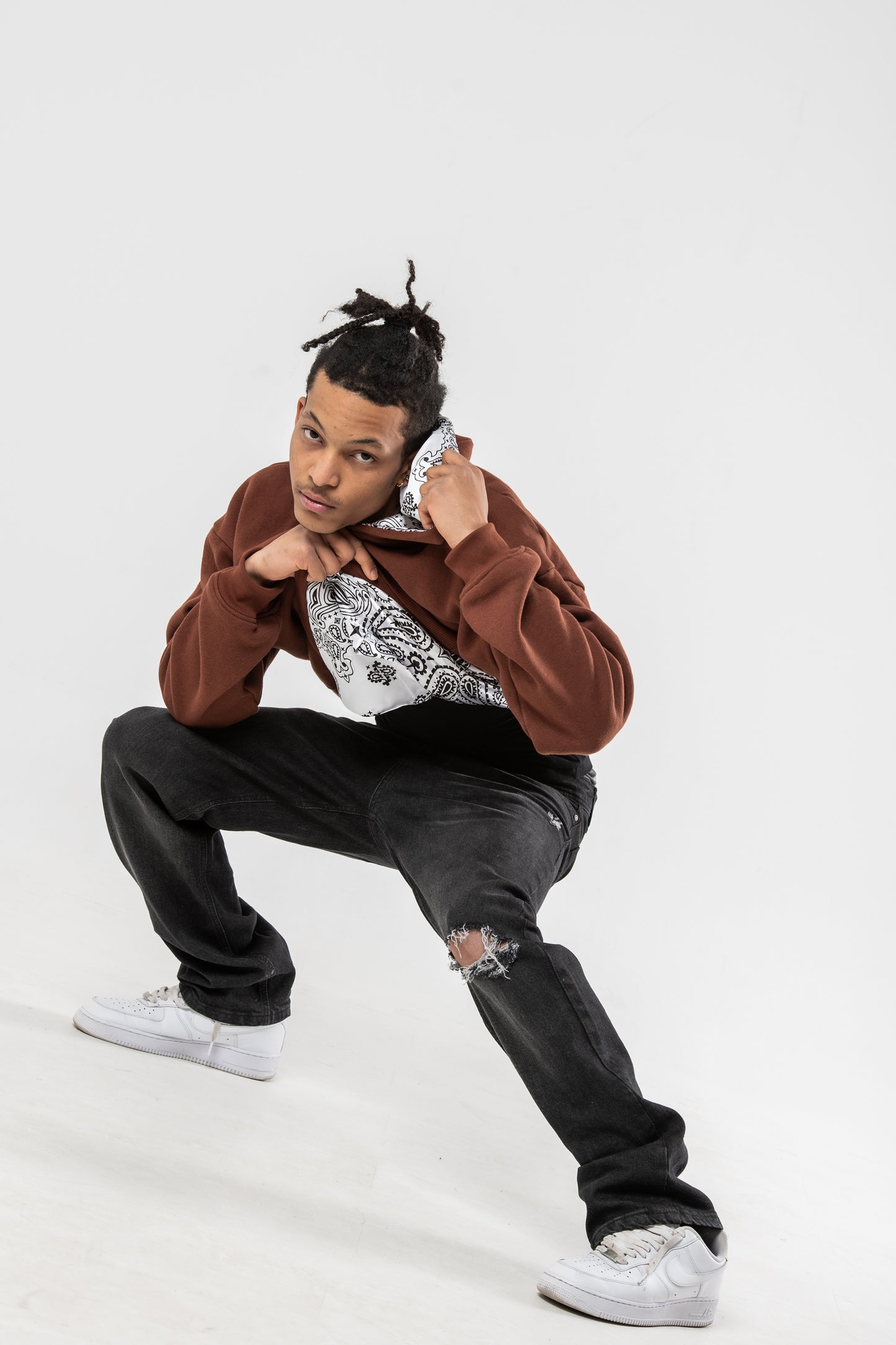 Brown White Bandana Hoodie