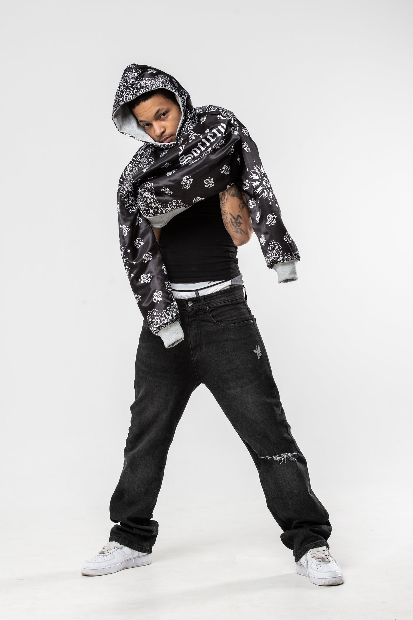 Black Grey Bandana Hoodie