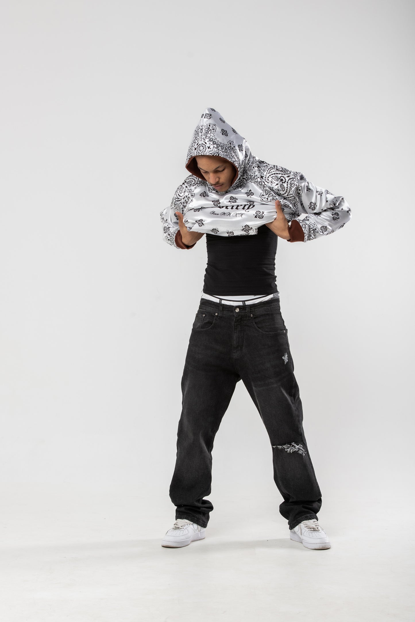 Brown White Bandana Hoodie