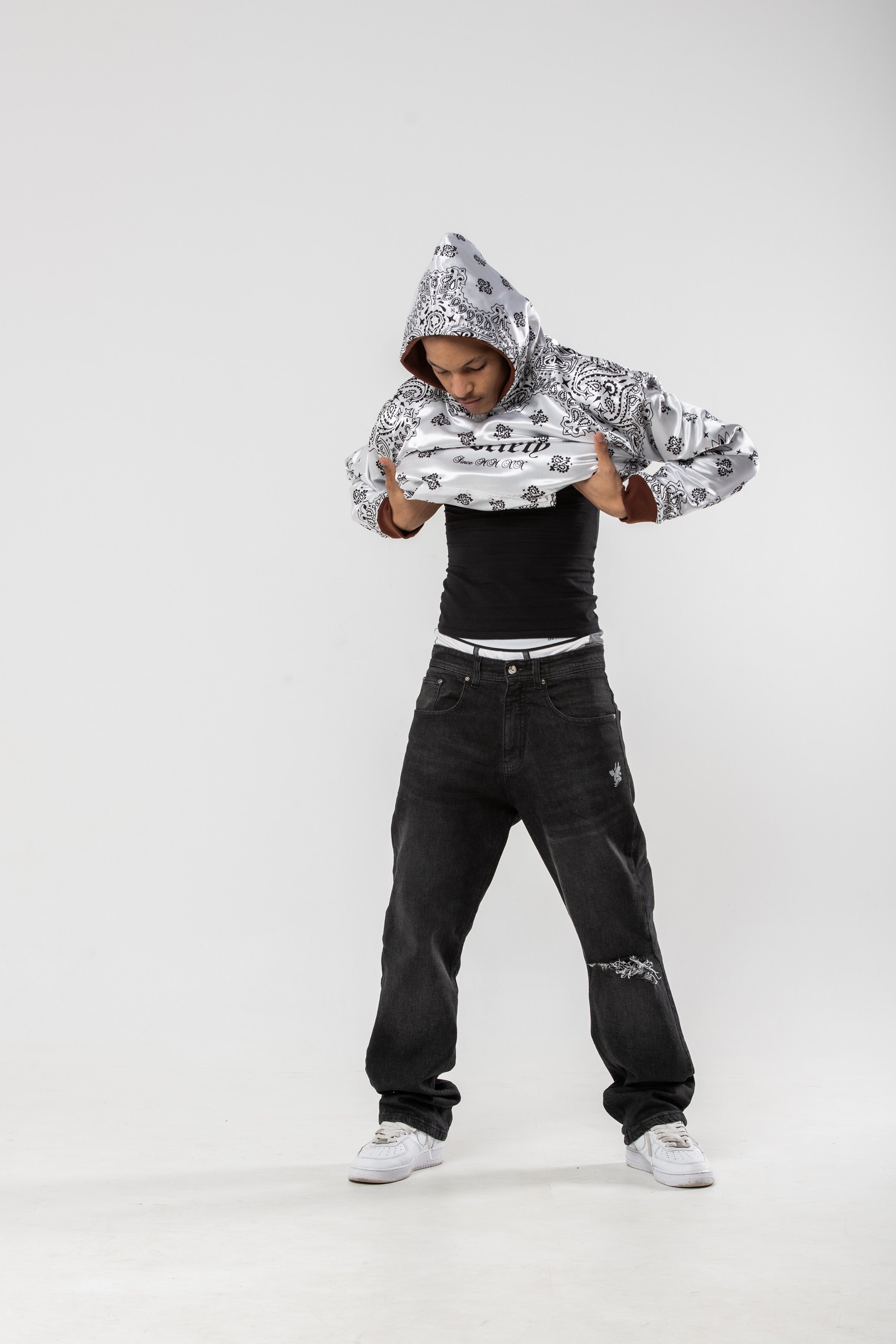 Brown White Bandana Hoodie