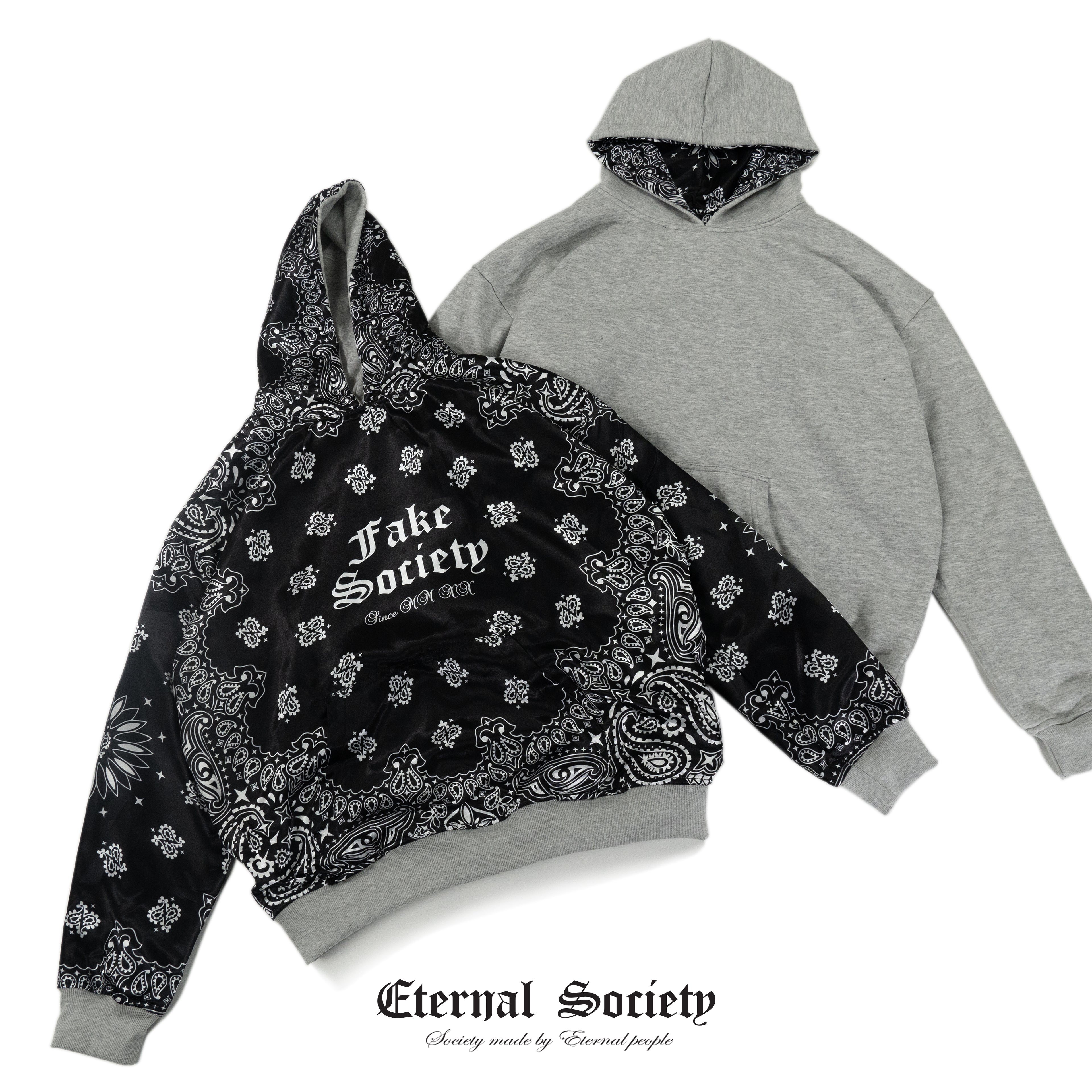 Black Grey Bandana Hoodie