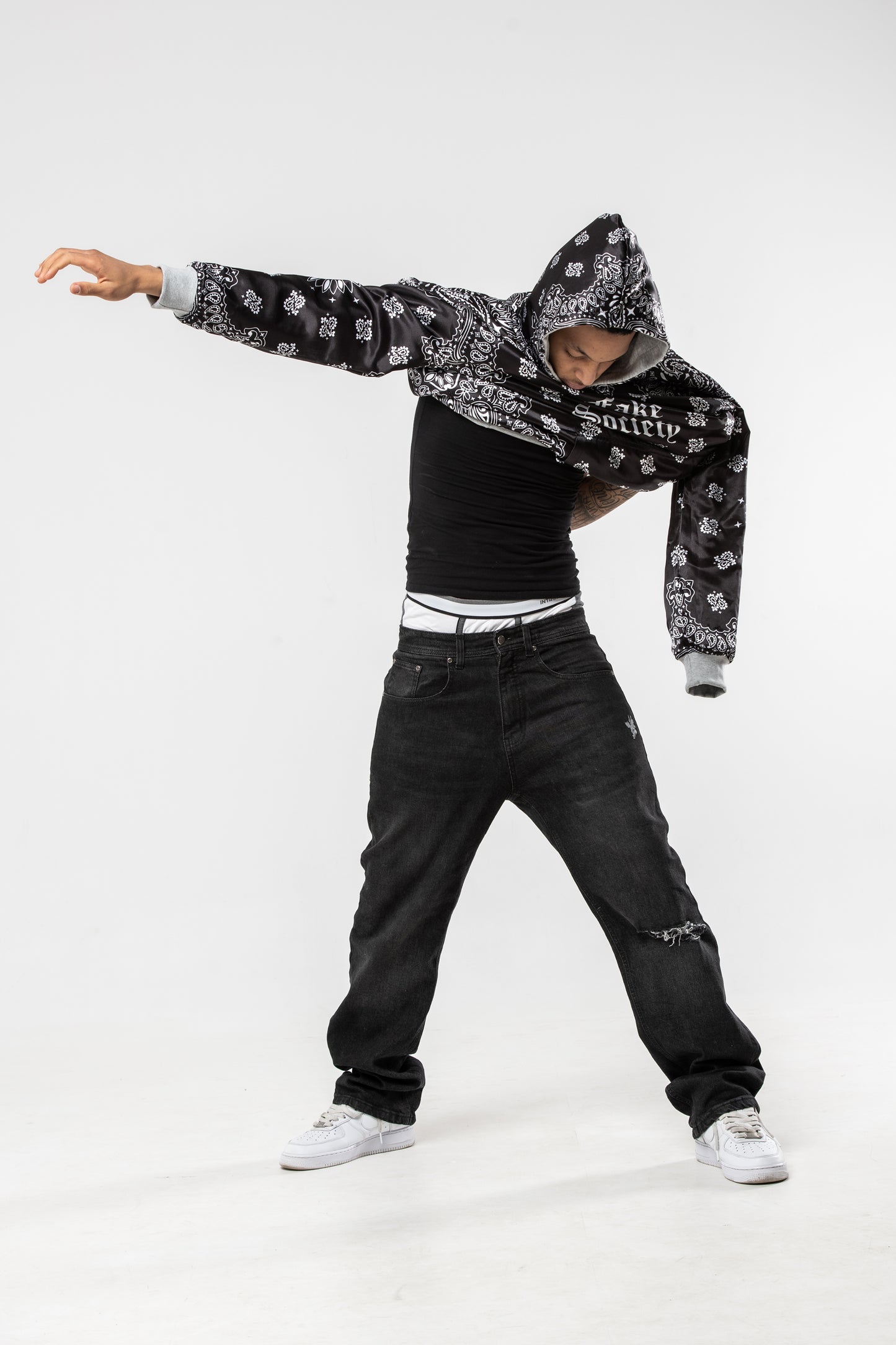 Black Grey Bandana Hoodie