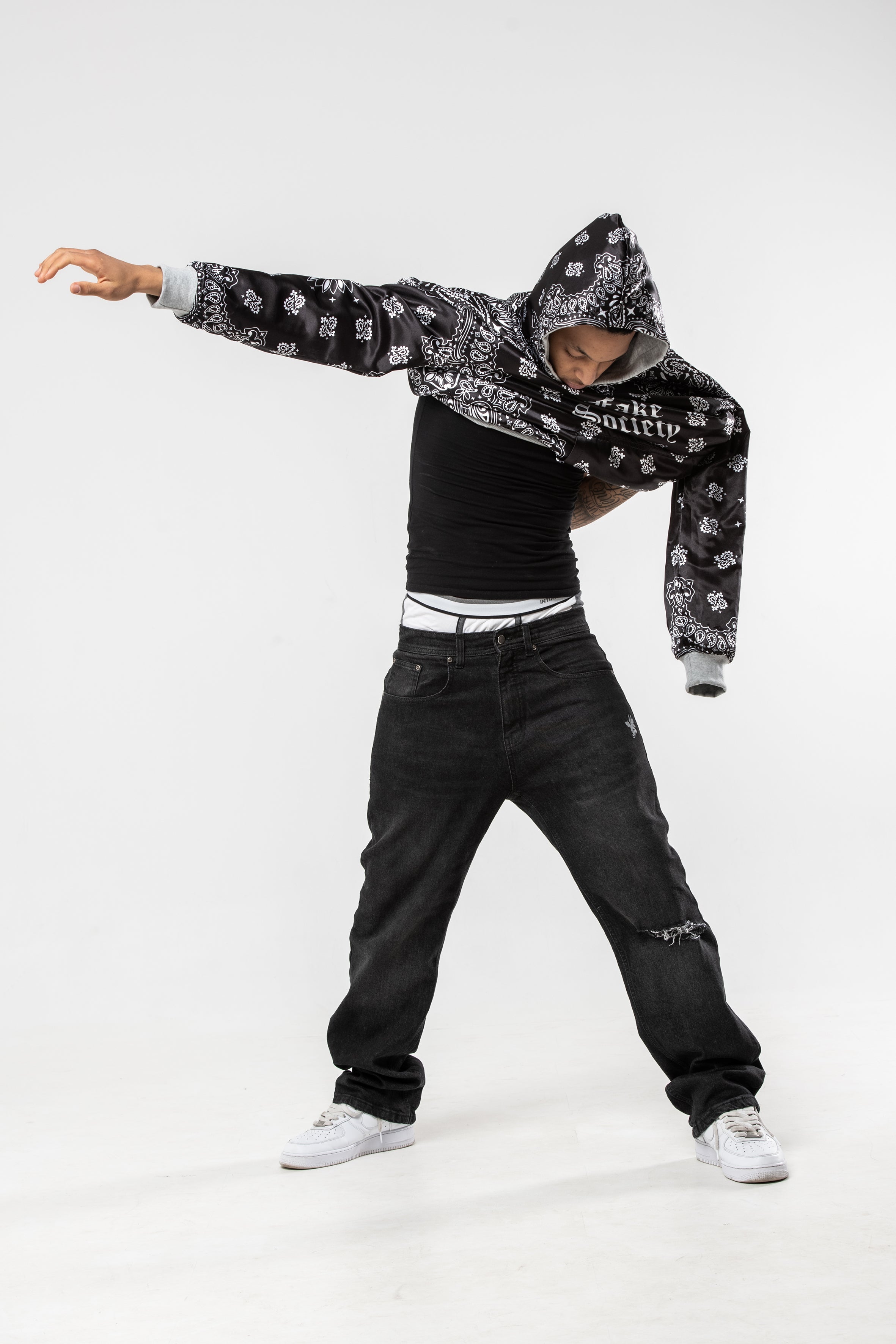 Black Grey Bandana Hoodie