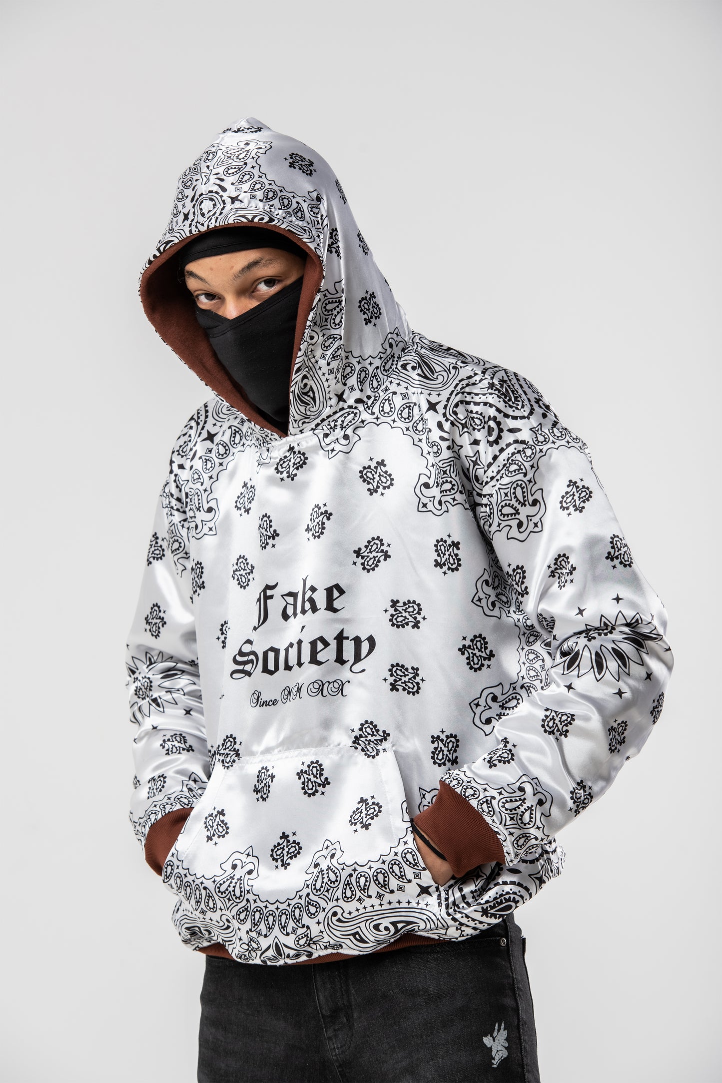 Brown White Bandana Hoodie