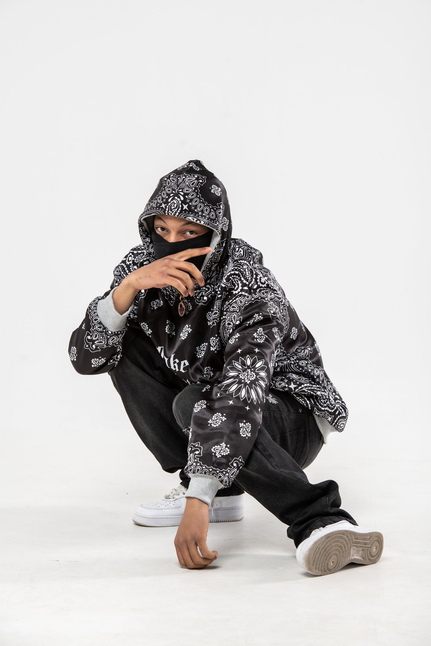 Black Grey Bandana Hoodie