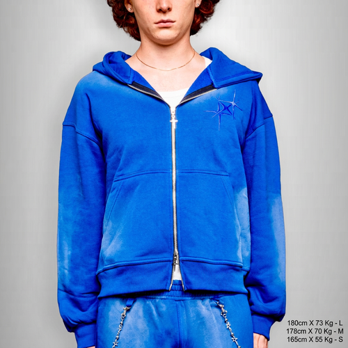 ETERNAL BLU ROYAL ZIP HOODIE con misure piccole in basso a destra
