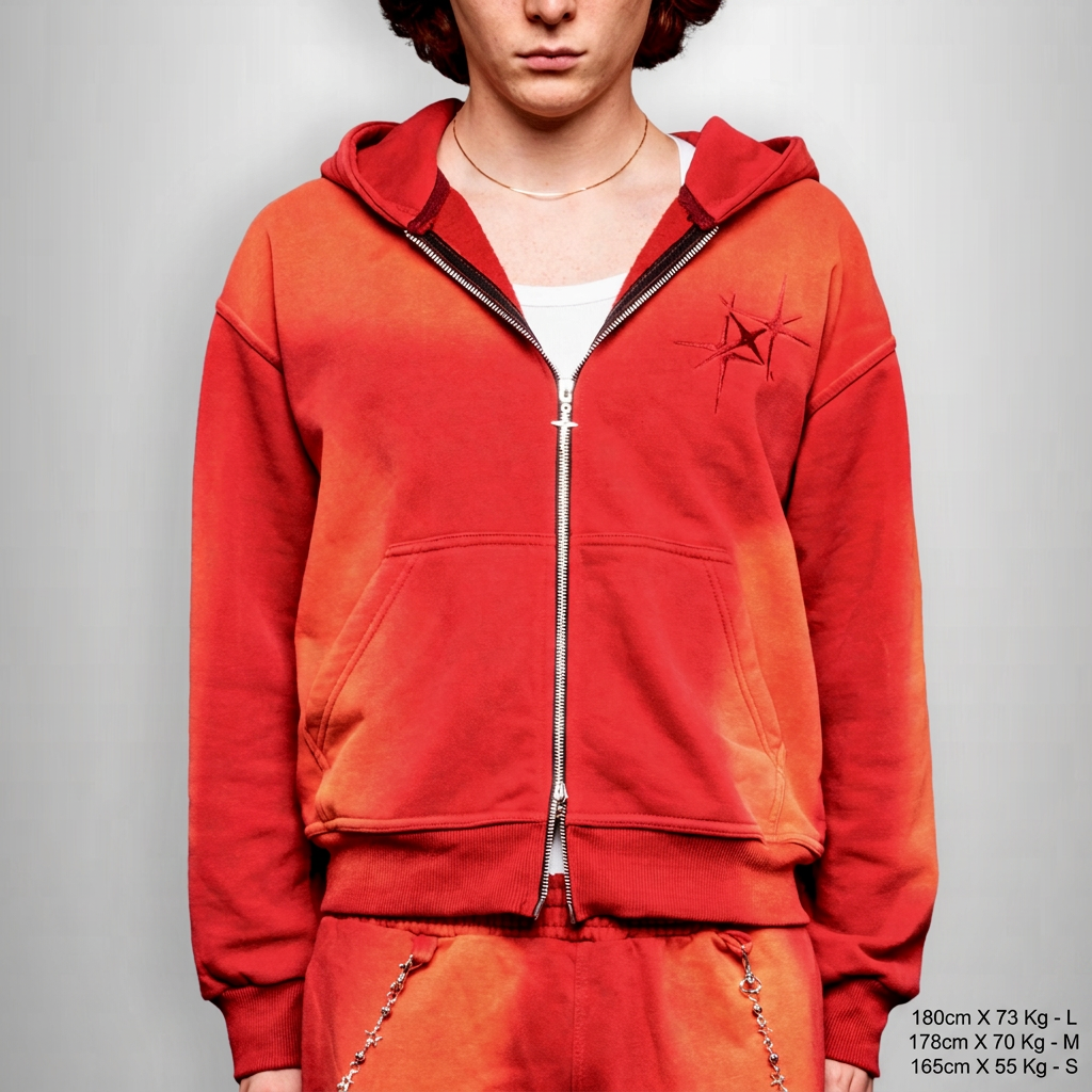 ETERNAL FLAM ZIP HOODIE con misure piccole in basso a destra
