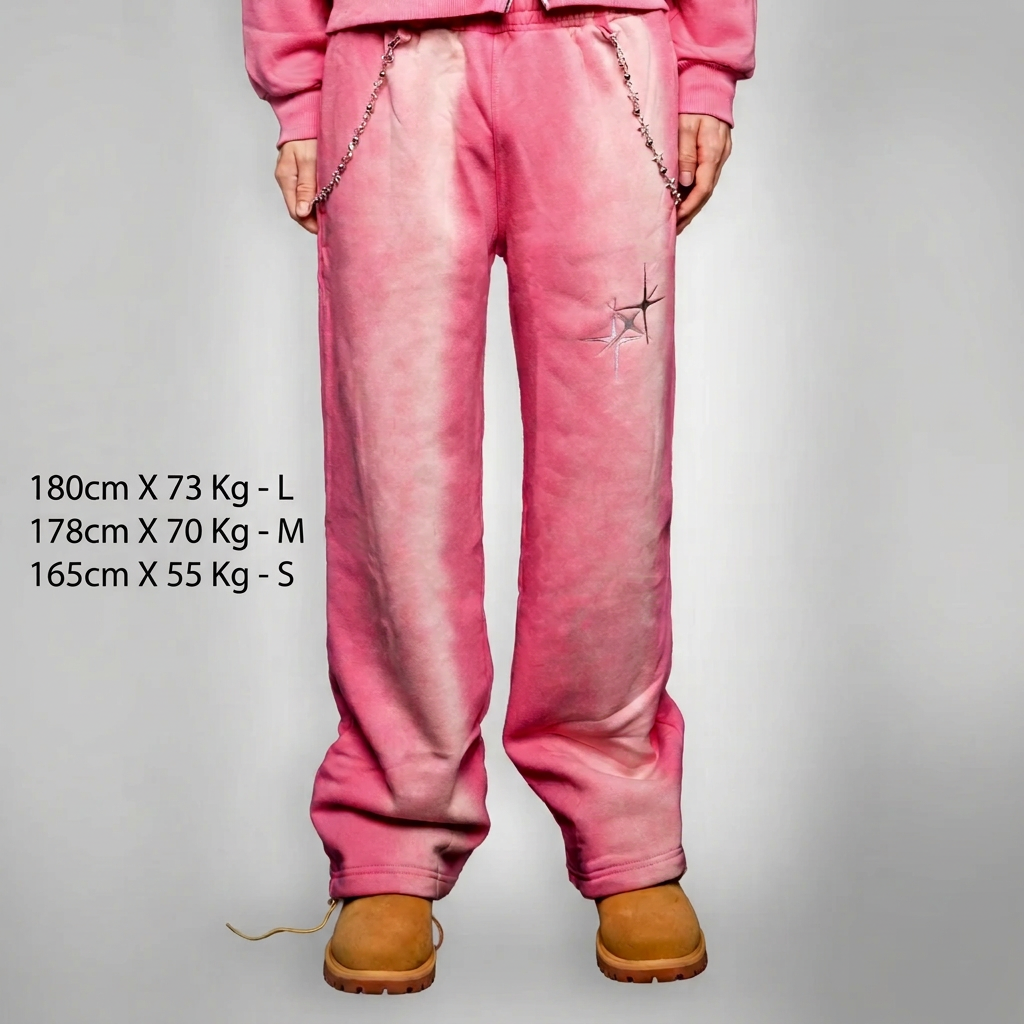 Seconda foto del pantalone rosa con le tre righe di misure corrette